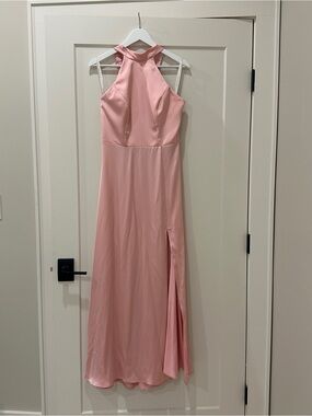 Azazie Bridesmaids Elegant Pink Halter Evening Dress